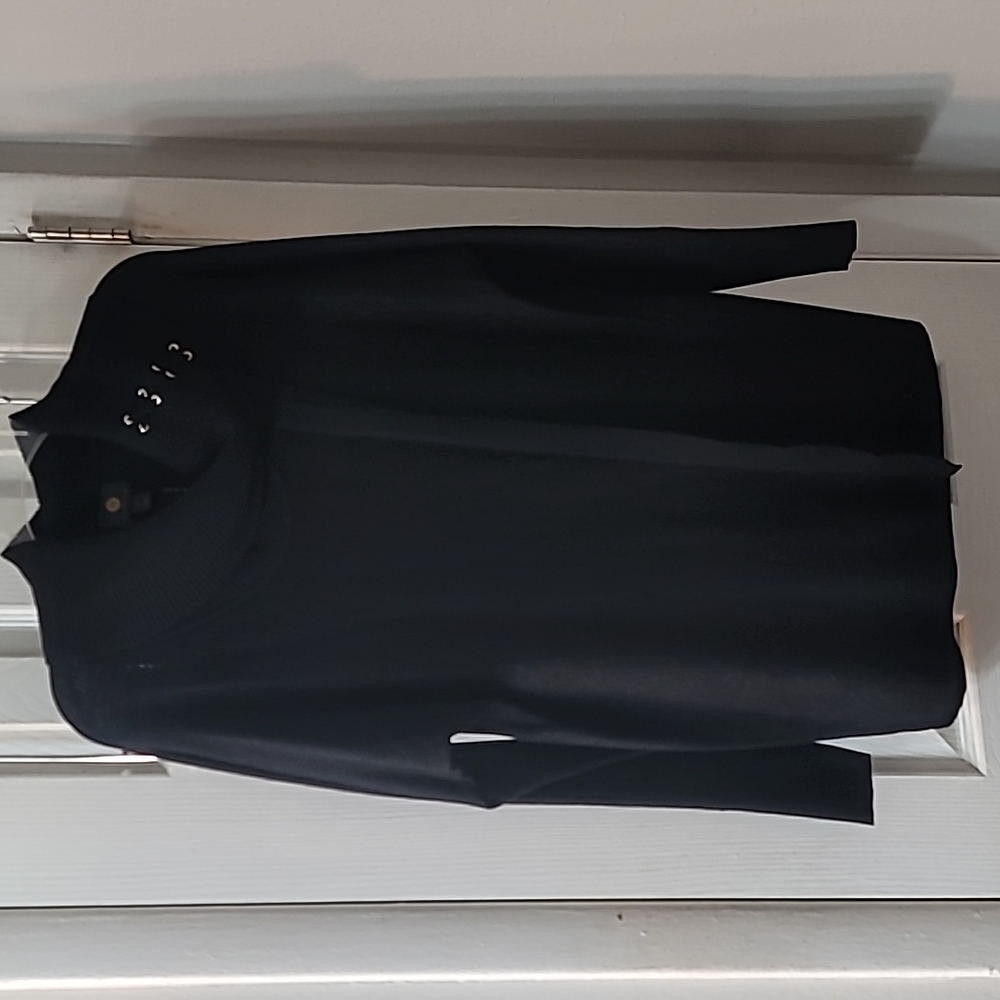 XL black faux-wrap cowl-neck sweater